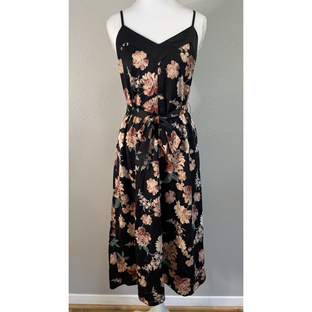 A New Day Satin Floral Slip Dress XS Midi Whimsigoth Moody‎ Grunge Fairy